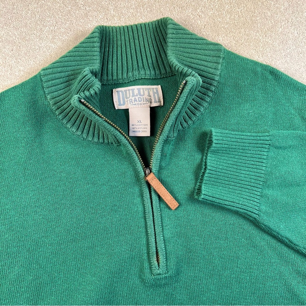 Duluth Sweater Quarter Zip Green Cotton Blend Casual Men's XLarge